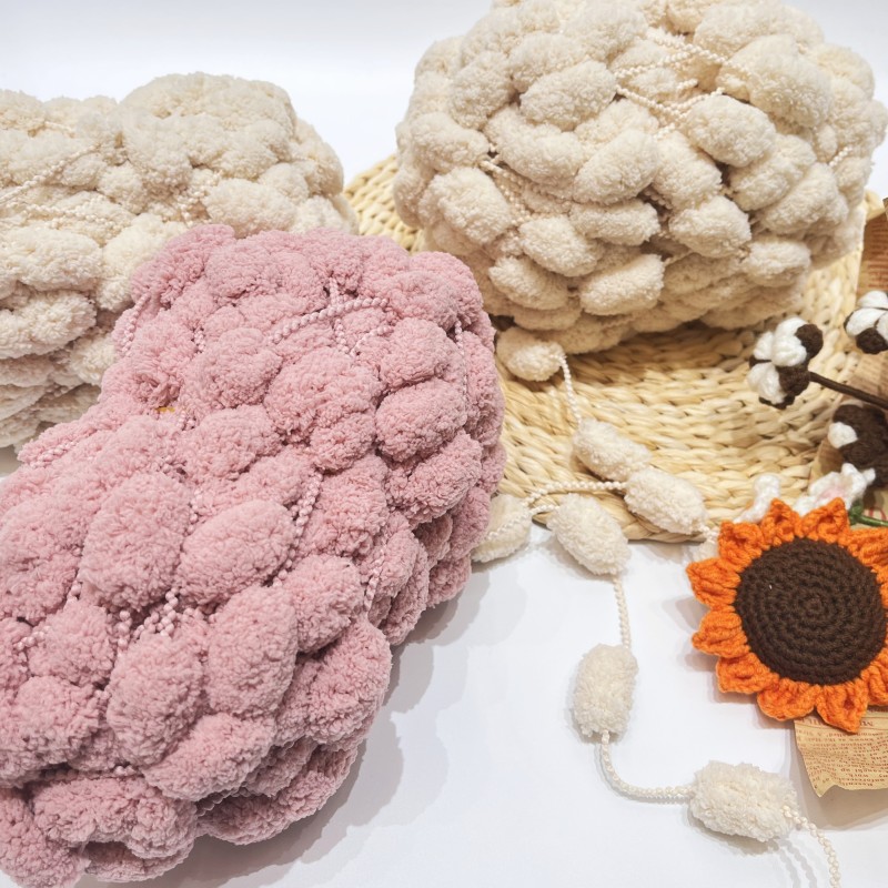 Hot Sale in Winter 100% Polyester Pompom Yarn Hand Knitting Crochet With Different Design