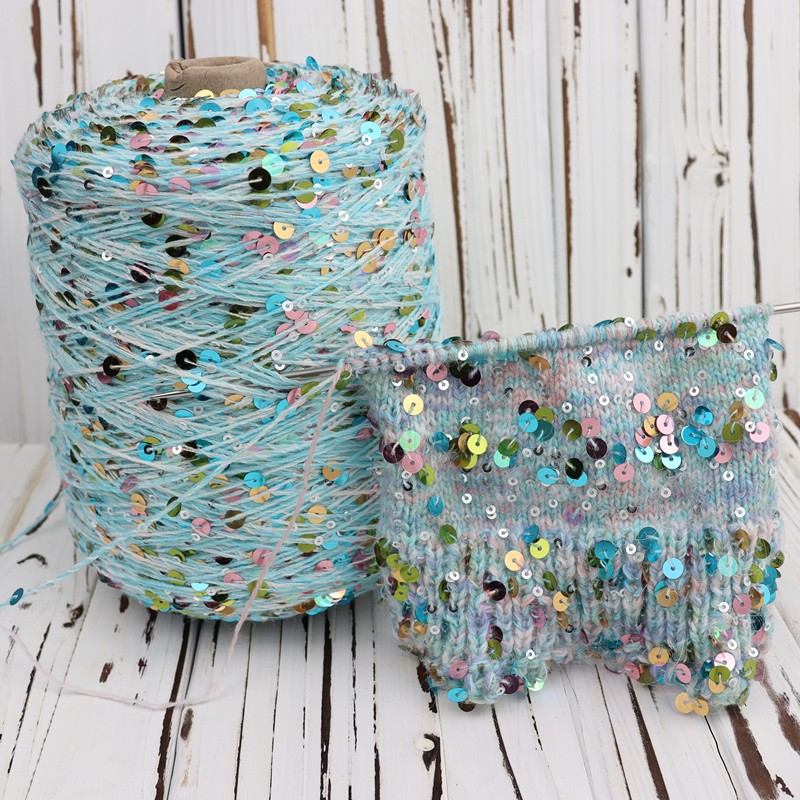 1000g Drop Shipping Rainbow Gradient Wool Yarn 3+6mm Sequins DIY Knitted Baby Sweater Hat Scarf Cushion Cake Yarn