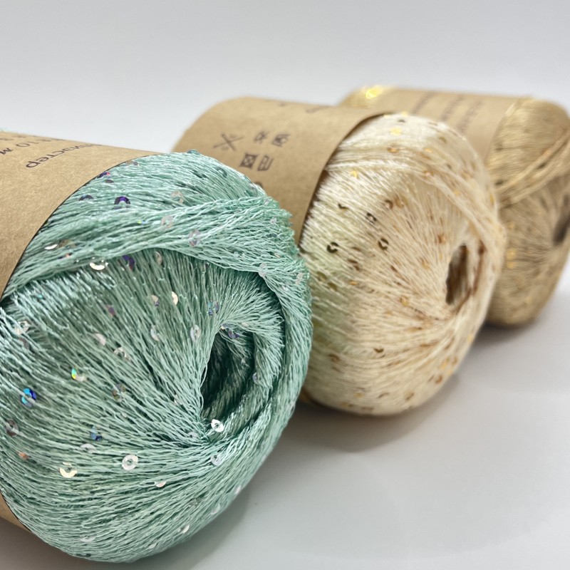 Seqine Beads Yarn Colorful 1/6.5NM Different Size 100% Polyester Customize Fancy Yarn Raw White Polyester Yarn