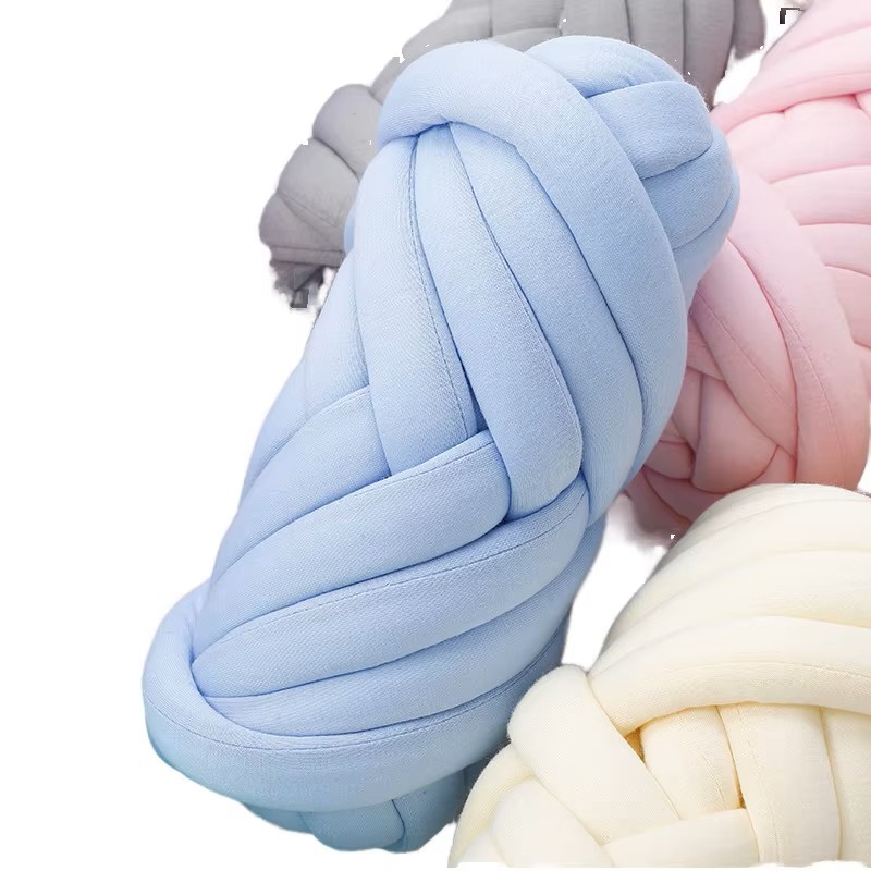 On Sale1KGRecycled Polyester Blended Yarn 3cm Chunky Giant Tube High Tenacity with Dyed Pattern for Hand Knitting