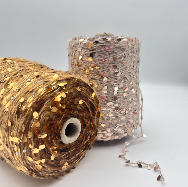 Sequin Yarn for Hand Knitting and Melon Seed Sequin Yarn Fancy Golden Large Size Sequin Yarn for Knitting