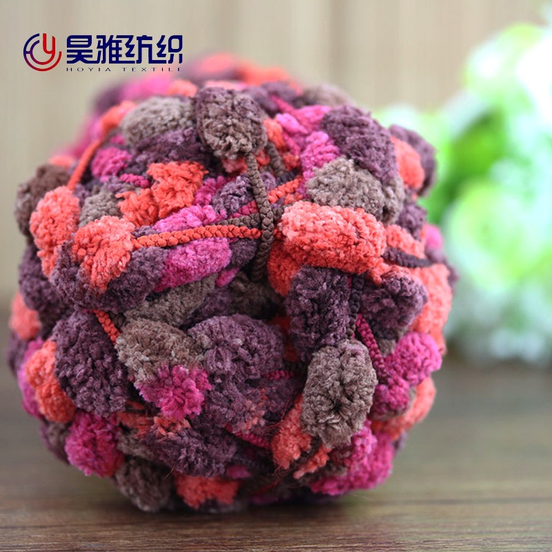 Pompom Colorful Hand Knitted Yarn With Ball Diy 100% Polyester Friendly Bag Design