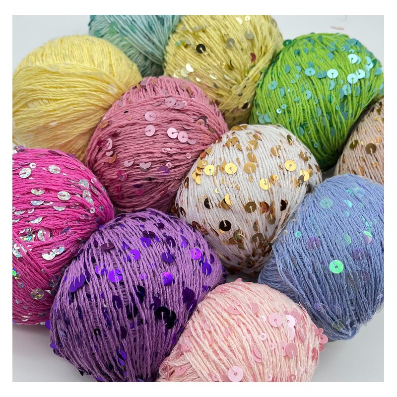 Customized Yarn With Sequins 1/2.3NM 55%Cotton45%Polyester Sequin Paillette Yarn Crochet Yarn for Bag Clothing Knitting