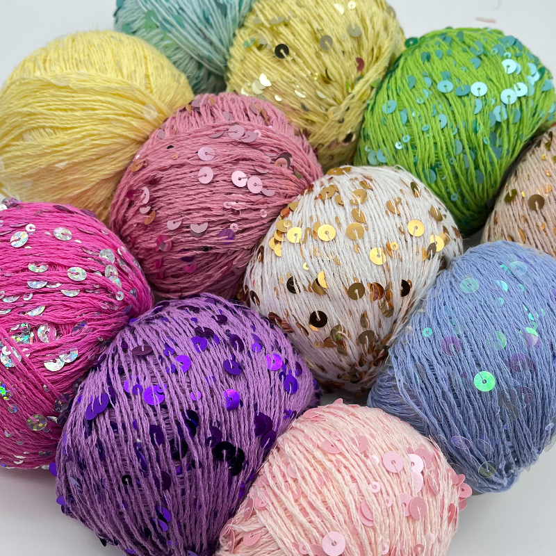 Ready to Ship Glitter Yarn 3MM 6MM 50gram 115meter 55% Cotton Sequin Paillette Yarn Crochet Yarn for Bag Clothing Knitting